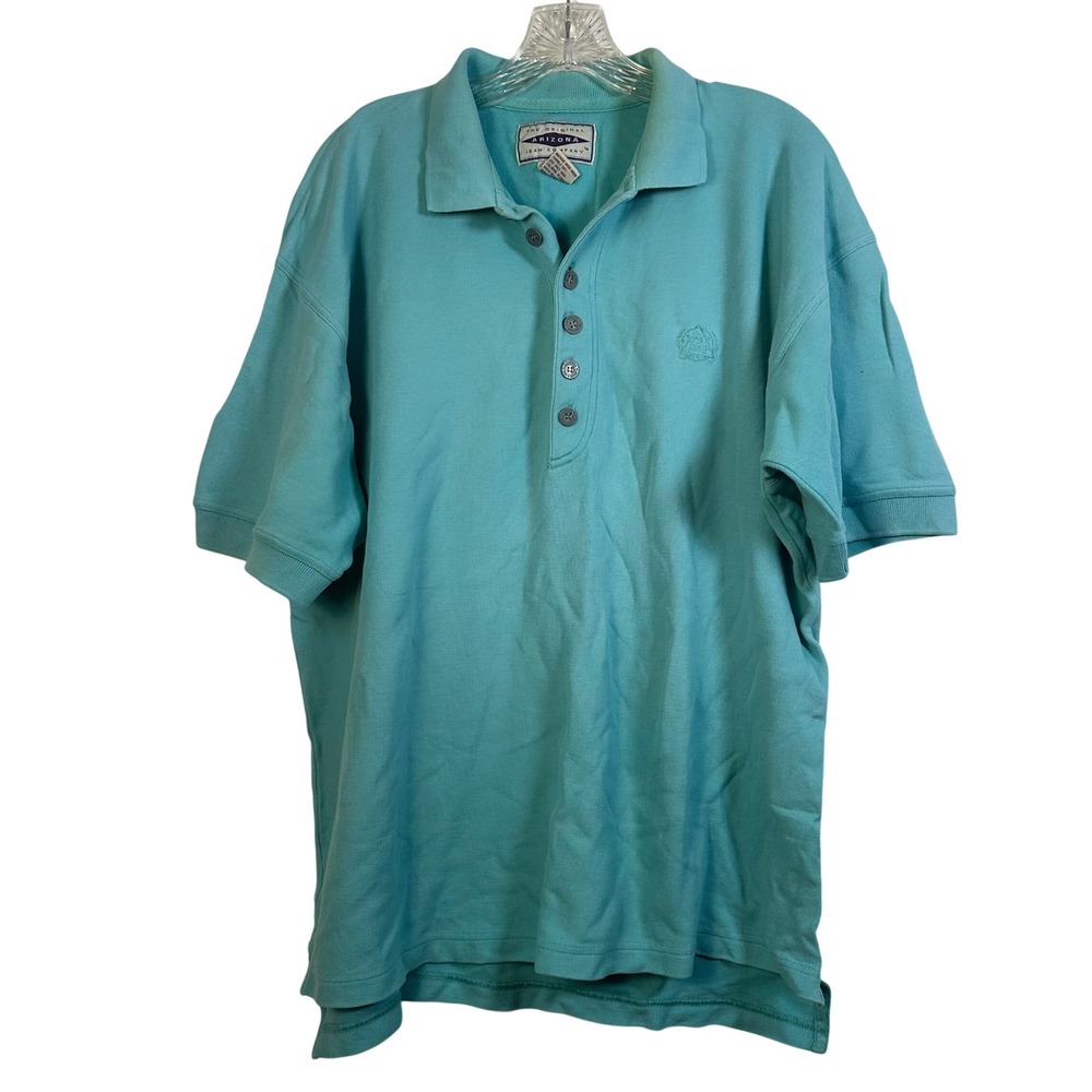 Arizona Jean Company Mens Turquoise Cotton Pique Short Sleeve Polo Shirt Large
